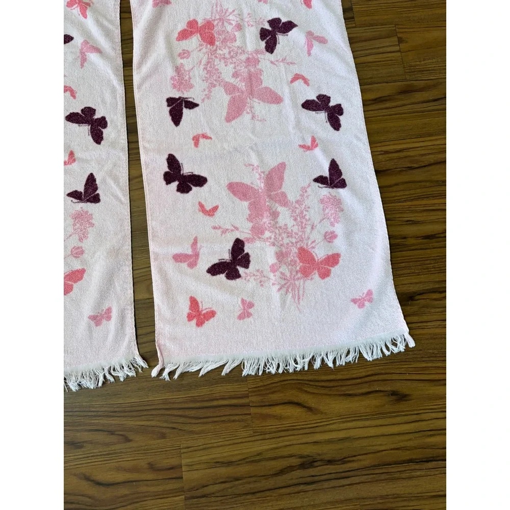 Two vintage pink Cannon Bath towels butterfly's